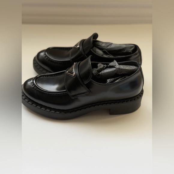 Prada Chocolate Brushed Leather Loafers in Black - Picture 12 of 14